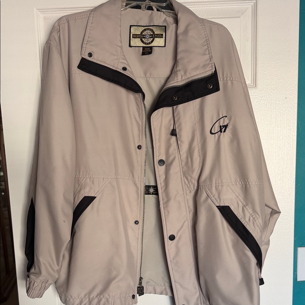 North End Women's Light Stone Windbreaker with Black Trim
